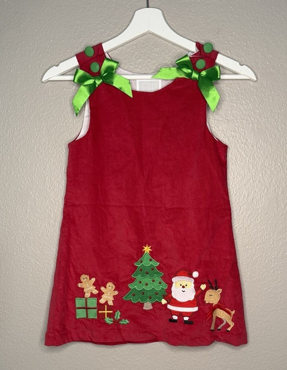 Lil Cactus Girls Red Lined Corduroy Appliqué Christmas Tree Bow Santa Reindeer 5